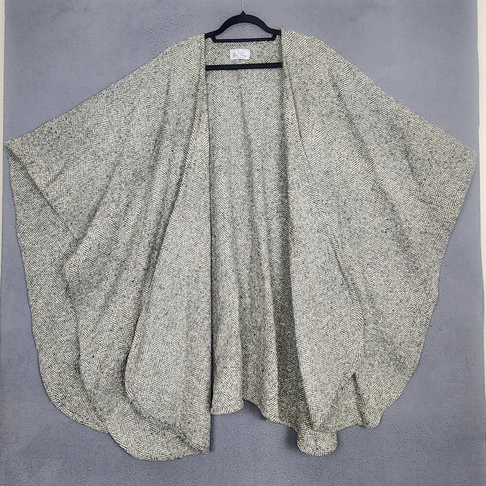 Barter Family Poncho Womens One Size Gray Tweed Wool Herringbone Open Front Cape